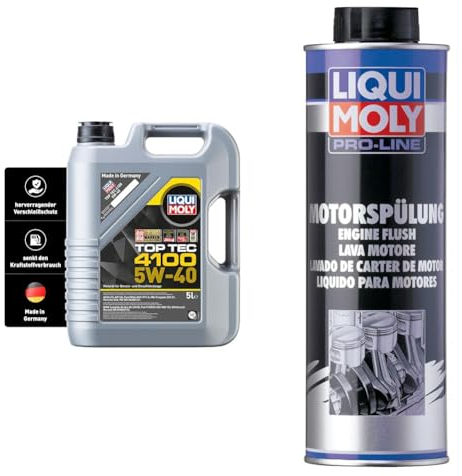 LIQUI MOLY Top Tec 4100 5W-40 | 5 L | Synthesetechnologie Motoröl | Art.-Nr.: 3701 & Pro-Line Motorspülung | 500 ml | Öladditiv | Art.-Nr.: 2427