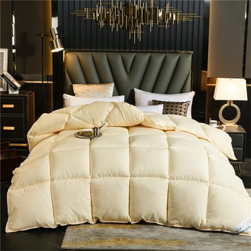 Edredón Nórdico De Plumas Edredón Cama Todas Estaciones, Relleno Pluma Y Plumón De Ganso Desde Latitudes Altas, Ligero Y Suave, 100% Algodón, Lavar A Maquina, 240x220cm (Cream,200*230 cm 4kg)