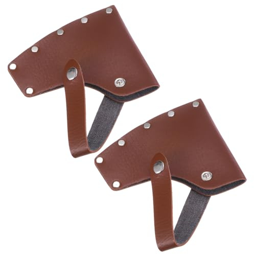 M METERXITY 2-pack yxmantel, läderyxa mantel för 0,6 kg yxa, dubbelknäppt yxa huvudskydd bärbar för utomhusvandring/utomhus arbete yxa bladskydd yxa skydd [brun]