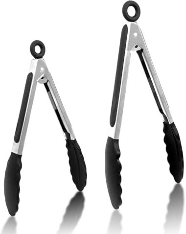 2PCS Kitchen Barbecue Tongs,Locking Mechanism Cooking Tongs,Heat Resistant Handle Kitchen Tongs,Stainless BBQ Tongs,Non-Slip Kitchen Tongs for Cooking,Grilling Cooking Tongs for Grill & Kitchen