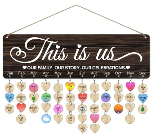 arricraft 1 set de famille en bois fête anniversaire rappel Calendar Board, This is our family Theme calendrier anniversaire Hang 100 tags pour la décoration murale 4.7x15.7 pouces