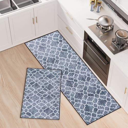 OPLERT Alfombras de Cocina Antideslizantes 2 Piezas, Absorbentes de Agua y Resistentes a Las Manchas, Alfombras de Correr Lavables para Pasillo, Cocina, Lavadero, Salón,Gris,40x60+40x120cm