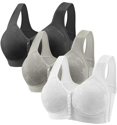 ZTFYKLIN Lot de 3 Soutiens-Gorge à Fermeture Avant, Soutien Gorge sans Armatures en Dentelle pour Femme sous-vêtements Confortable Coton Brassiere Push-up Lingerie Femmes Classique Sport Maternité