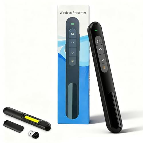 Presentation Clicker Wireless Presenter, 328FT 2.4GHz Laser Pointer for PowerPoint, Hyperlink Volume Slide Clicker Remote for Mac Laptop Computer Teaching Meeting