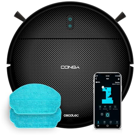 Cecotec Robot Dammsugare med gyroskopisk navigering och app Conga M10 X-Treme Neo. 2000Pa, sopa, dammsuga, tvätta och moppa, autonomi 120 minuter, fallskyddssensorer och 2 sidoborstar