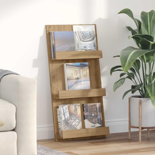 Ziaphsol Étagère à revues en chêne Artisan 51 x 11 x 102 cm avec 3 étagères pour magazines, brochures et livres pour le rangement dans le salon et le bureau