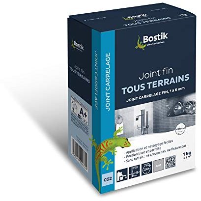 Bostik Joint Fin Tous Terrains – 1 à 6 mm – Joint en Poudre pour Carrelage – Sol et Mur – Intérieur et Extérieur – Hydrofugé – Gris– Boîte de 1 kg