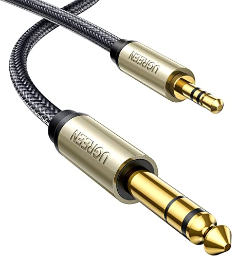 UGREEN 3.5mm Klinke auf 6.35mm Klinke Kabel Aux Adapter Stereo Audio Kabel Digital Interface Instrument Kabel unterstützt für Gitarre, Mischpult, Mikrofon, Recorder, Mixer, Verstärker usw. (2M)