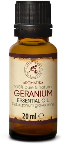 Geranio Aceite Esencial 20ml Bourbon - Pelargonium Graveolens - Madagascar - 100% Puro - Aromaterapia - Difusor - Lámpara de Fragancia - SPA - Fragancia de Habitación - Mezclas de Masaje - Cuidado