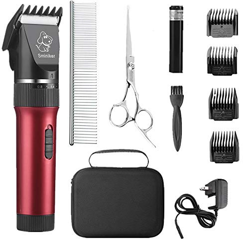 Sminiker Low Noise Horses Clippers Rechargeable Cordless Pet Clippers Grooming Kit with Storage Bag 5 Speed Professional Animal Clippers Pet Grooming Kit