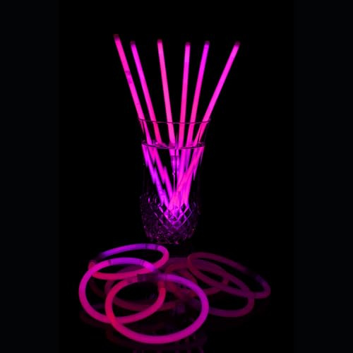 UV FLOOR - Set di 100 braccialetti fluorescenti luminosi e 100 connettori, di alta qualità, accessori luminosi, fluorescenti, per feste, travestimenti, colore: rosa neon