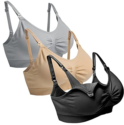 O-WareBaby Soutien-Gorge de Maternité sans Couture pour Femmes Allaitant 3PCS Soutiens-Gorge d'allaitement avec Rallonges Brassière Grossesse (M, Noir+Beige+Gris)