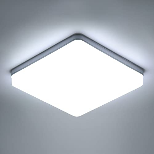 Riserva Plafonnier LED Carré 36W, Lampe de Plafond 4050LM, IP44 6500K, Luminaire Plafonnier Applicable à Salle De Bain, Salon, Cuisine, Chambre, Couloir, Balcon, Garage, 23 CM