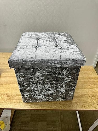 Textile Home Home Décor New Crushed Velvet Diamante Ottoman Storage Box Seat Stool Toy Storage Box (Silver, 1 Seater)