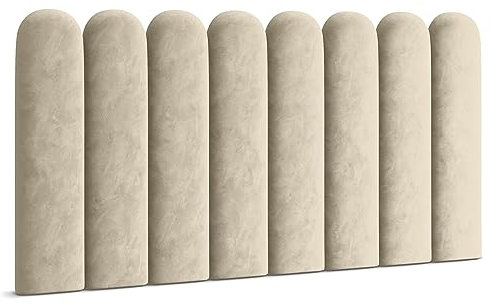 Muralo - Paneles ovalados acolchados para cabecero de cama, para decoración de pared, para dormitorio o salón, como cojines lumbares, modernos (crema, 20 x 60 cm)
