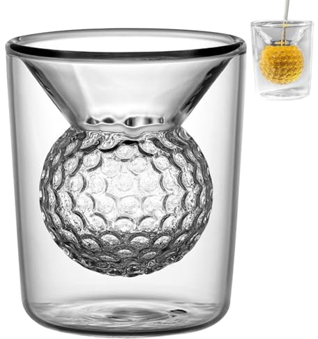 Vasos de chupito de 1.7 oz para pelota de golf, vaso de whisky de golf 3D de doble pared, vaso de vidrio transparente de alto borosilicato, copa de vino de golf, vaso de pelota de golf, vaso de whisky