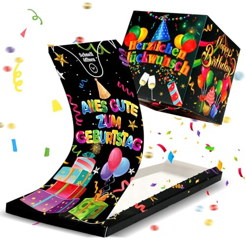 DPKOW Geburtstagskarte, Geburtstag Explosionsbox mit Konfetti, Alles Gute zum Geburtstag Grußkarten, Lustige Überraschungsbox Geburtstagsgeschenk Junge Mädchen Frau Mann Geburtstagskarte Geldgeschenk