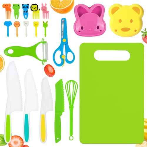 xyuayamz 20 Pièces Couteau Enfant - Pour Couper et Cuire des Fruits ou Légumes, Couteau Montessori, Couteaux en Plastique, éplucheur en Y Planche à Découper, Fourchette à Fruits Pour Animaux