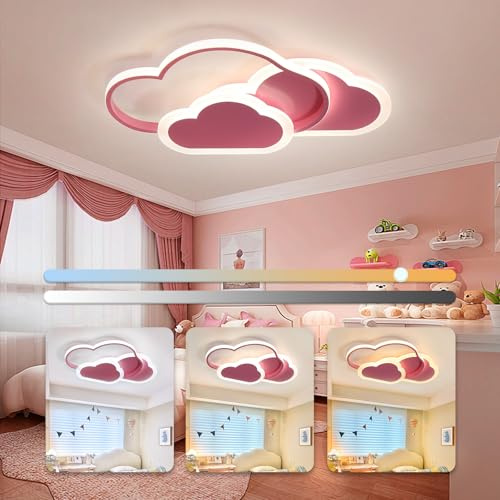 BLMYL LED Deckenleuchte 42W Kinderzimmer Lampe Decke, Kreative Wolkenlampe, LED Lampen Deckenlampen Dimmbar mit Fernbedienung 3000K-6000K, 52CM Rosa Deckenlampe für Wohnzimmer, Schlafzimmer
