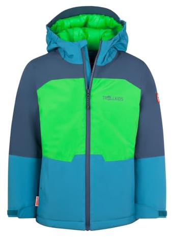 Trollkids Hardanger Children's Ski Jacket, Fresh Green/Mystic Blue/Dark Navy, 128