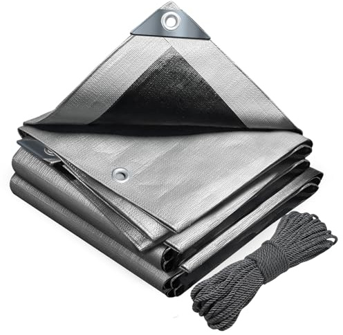 VOUNOT 1.5x6m Tarpaulin Heavy Duty 180 g/m² Waterproof TarpLarge Ground Camping Sheet with Eyelets, Fixing Ropes for Outdoor Furniture Caravan Car Cover, Grey