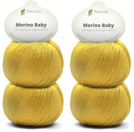 PASCUALI Merino Baby|Strickwolle aus 100% Schurwolle aus Merino, Merinowolle zum Stricken und Häkeln, SET: 4 Knäuel - 200 g, Farbe: Mango 323