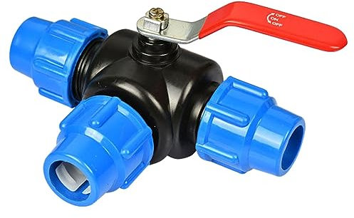 Vanne à bille à trois voies avec noyau en acier – Joint de compression en PVC, connecteur rapide for conduites d'eau, vanne d'arrêt 25/32/40/50 mm for l'horticulture et l'irrigation agricole(32mm)