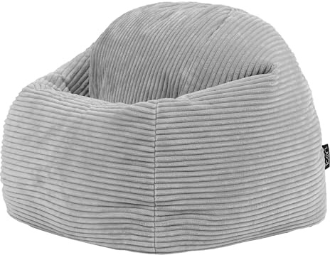icon Kingston Kids Cord Bean Bag with Filling Included, Grey | Made in the UK, Kids Beanbag, Soft Corduroy Fabric, Floor Chair for Playroom or Bedroom