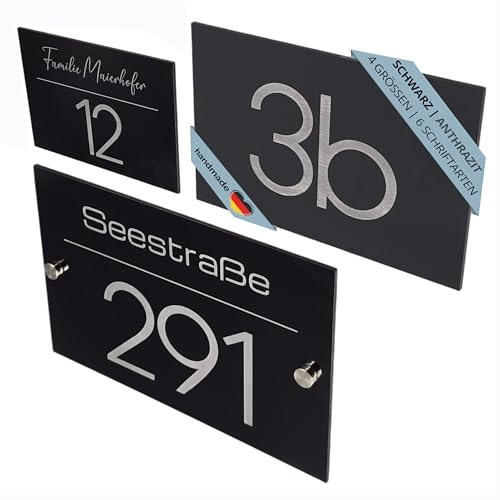 LazerlichtCraft Acrylglas Hausnummernschild personalisiert – Acrylglas Blende mit Wunschgravur – Schwarz glänzend oder Anthrazit matt – Türklingel Zubehör