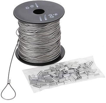 Cable de Acero Inoxidable de 100 Metros + 150 Manguitos de engarce de 7 x 7,1 mm de diámetro, Cable Revestido de Alta Resistencia de 328 pies