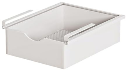 LOVIVER Panier Suspendu sous Étagère, Panier Coulissant Métallique Gain de place, Organiseur sous Armoire Robuste, Organisateur de Rangement sans Perçage pour Placard de Cuisine, Blanc