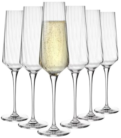 Krosno Avant-Garde LUMI Flute Champagne 200 ml, Set 6 Pezzi, Vetro Cristallo Senza Piombo, Design Ottico Elegante, per Prosecco Spumante, Lavabili in Lavastoviglie