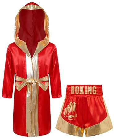 Sywiyi Set D Uniformes De Boxe Pour Enfants Et Adolescents Peignoir De Boxe Avec Short Muay Thai Mma Grappling Arts Martiaux Kickboxing Vêtements Or rouge 7-8 ans