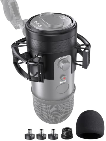 [2026 Upgrade]Custom Blue Yeti Shock Mount with Pop Filter - Elastic Suspension Design Reduces Vibration Noise, Shock Mount 100% Fits Blue Yeti, Matches Mic Boom Arm, with 3/8 to 5/8 Screw Adapter