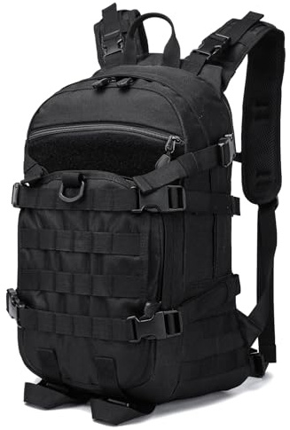 POWER KING 25L Military Tactical Backpack, Practical Womens Mens Army Assult Rucksack, Outdoor Waterproof Hiking Backpack Army Backpack for Trekking Traveling Mountaining Camping, Black