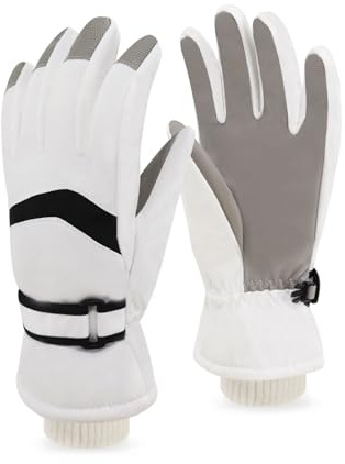 LuckyOpt Thermo-Skihandschuhe für Herren und Damen, wasserdichte Winterhandschuhe mit Anti-Verlust-Schnalle, rutschfester, warmer Handschuh, Touchscreen, Snowboardhandschuh zum Skifahren, Laufen