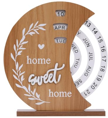 UZEXYO 1 pc Wooden Disc Perpetual Calendar, Wooden Calendar, Wooden Disc Calendar, Manual Rotating Wooden Block Calendar, Wooden Calendar for Desk, Suitable For Home Desk Date Week Month