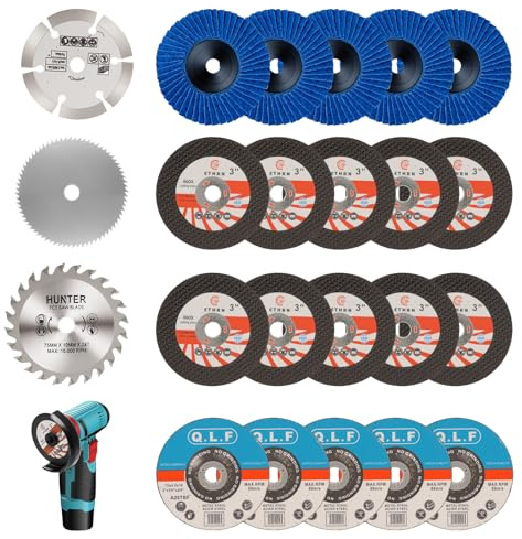 Set di dischi da taglio da 75 mm per smerigliatrice angolare, composto da 23 accessori con dischi da taglio HSS e dischi da taglio in carburo per taglio, lucidatura e smerigliatura del metallo