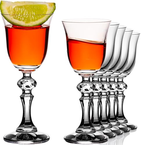 Imperial, set di 6 bicchieri da liquore con manico, 60 ml, vetro Crystalline Vintage, elegante bicchiere da liquore in stile vintage, con manico sfaccettato e calice lavabile in lavastoviglie