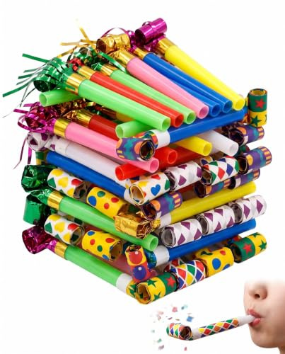 BTACGWP 40 Piezas Trompetas de Fiesta Coloridas Juguetes de Soplar para Cumpleaños, Bodas, Navidad y Año Nuevo