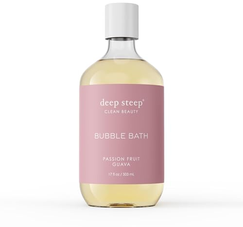 Deep Steep Passionfruit Guava Bubble Bath for Women, Hypoallergenic, Clinically Tested, Clean Formula for Sensitive Skin, Sulfate-Free, 17 fl oz Bottle, Essential Bath Accessories