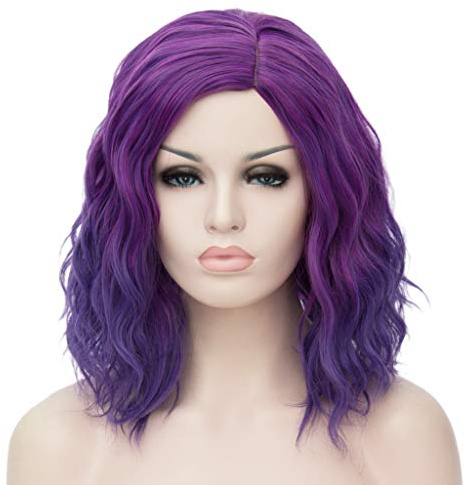 ATAYOU® Kurze Lockige Ombre Lila Synthetische Cosplay Bob Perücken Für Frauen Kostüm Mit 1 Wig Cap (Lila Ombre)