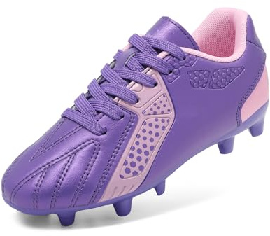 DREAM PAIRS Boys Football Boots Shoes Kids Girls Soccer Athletics Sport Training Shoes Indoor Outdoor Football Shoes Sneakers for Unisex,Size 5 Big Kid,Purple/Pink,HZ19006K