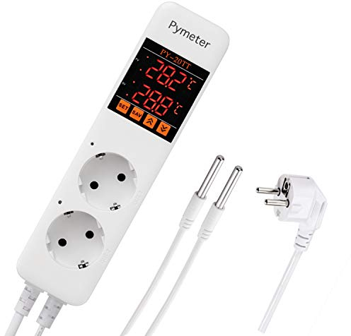 Pymeter Digital Temperaturregler Heizung Kühlen Thermostat Steckdose Steckerthermostat mit 2 fühler für Reptilien Aquarium Terrarium Gewächshaus Heizen