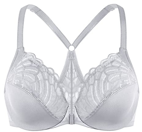 MELENCA Dam Racerback Frontstängning Full täckning ofodrad Plus Size Bygel-BH Grå 85B