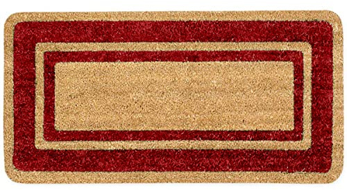 SaRani Paillasson en coco, tapis d'entrée, fibre naturelle, fond antidérapant, bord (rouge, 40x80 cm)