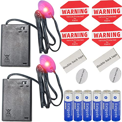 Fake Car Alarm, Dummy Car Alarm,(Batteries Included), LED Light Simulate Imitation Security System, Warning Anti-Theft Flash Blinking Lamp, with Warning Decals (with Dusk to Dawn Sensor)2Pack, Red