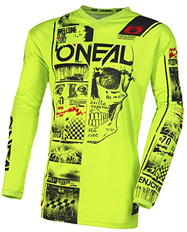 O'NEAL | Motocross-Shirt langarm | MX MTB Mountainbike | Passform für Maximale Bewegungsfreiheit, Eingenähter Ellbogenschutz | Element Youth Jersey Attack V.23 | Kinder | Neon-Gelb Schwarz | Größe S