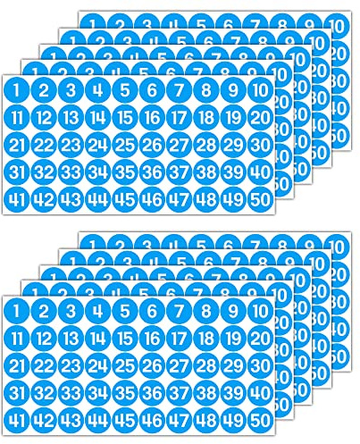 GamesMonkey® - Etichette Numeri Adesivi Cerchi - Azzurro - da 1 a 50 - (50-500 - 2500 pezzi)(10-25 mm) Vinile Impermeabile - Inventario Consecutivi (10 mm - 1,0 cm, 500 Pezzi - 10 Fogli)