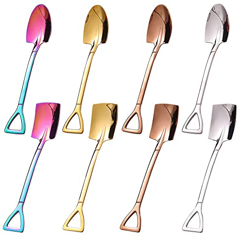 Dtoterul Edelstahl Spatenlöffel 8 Stück Kaffeelöffel Eisdessertlöffel Kaffeelöffel Wassermelonenlöffel Zuckerlöffel Dessertlöffel Set kleine Löffel Schaufelförmiger kreativer für Die Küchenparty-Bar